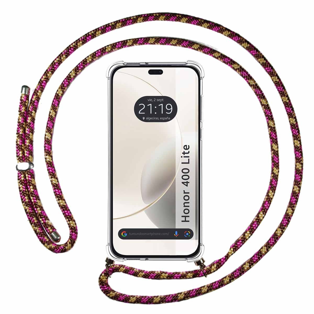 Funda Colgante Transparente para Huawei Honor 400 Lite 5G con Cordon Rosa / Dorado