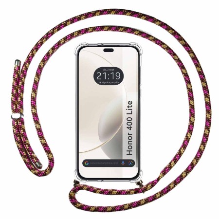 Funda Colgante Transparente para Huawei Honor 400 Lite 5G con Cordon Rosa / Dorado