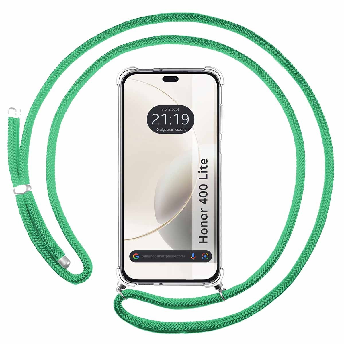 Funda Colgante Transparente para Huawei Honor 400 Lite 5G con Cordon Verde Agua