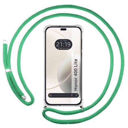 Funda Colgante Transparente para Huawei Honor 400 Lite 5G con Cordon Verde Agua