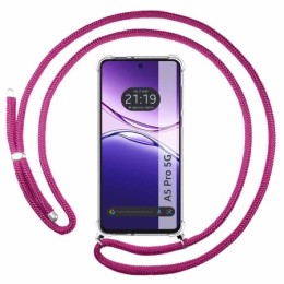 Funda Colgante Transparente para Oppo A5 Pro 5G con Cordon Rosa Fucsia