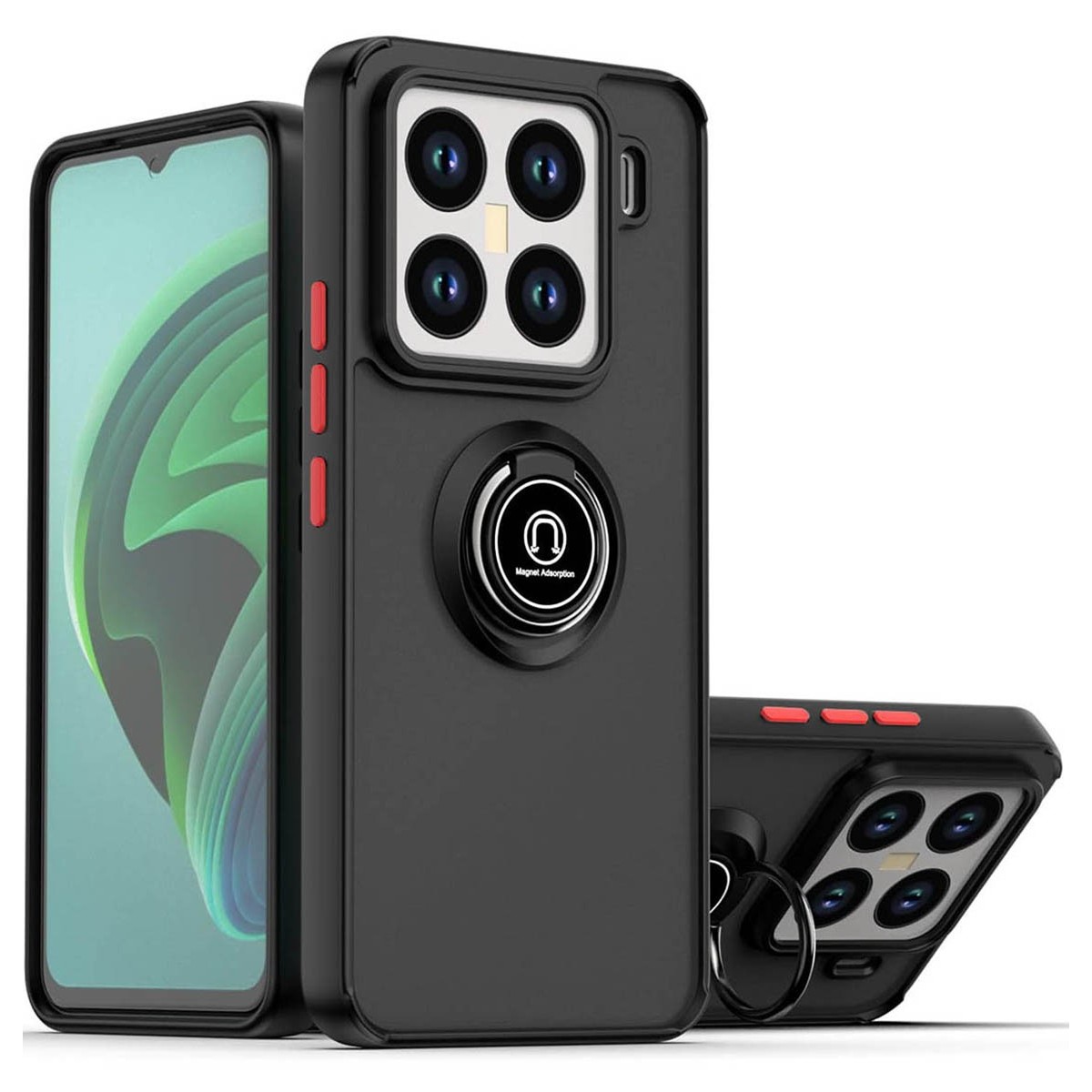 Funda Mate con Borde Negro y Anillo Giratorio 360 para Xiaomi 15 5G