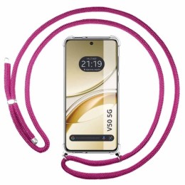 Funda Colgante Transparente para Vivo V50 5G con Cordon Rosa Fucsia