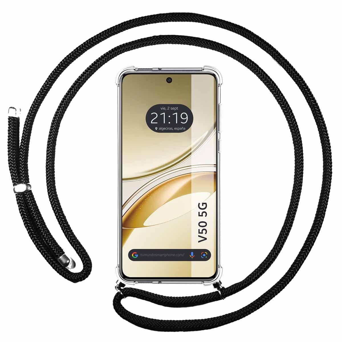 Funda Colgante Transparente para Vivo V50 5G con Cordon Negro