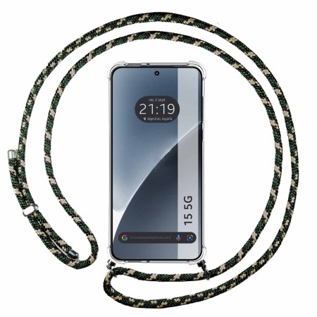 Funda Colgante Transparente para Xiaomi 15 5G con Cordon Verde / Dorado