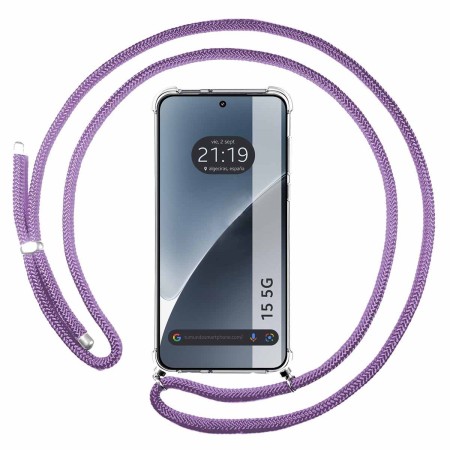 Funda Colgante Transparente para Xiaomi 15 5G con Cordon Morado