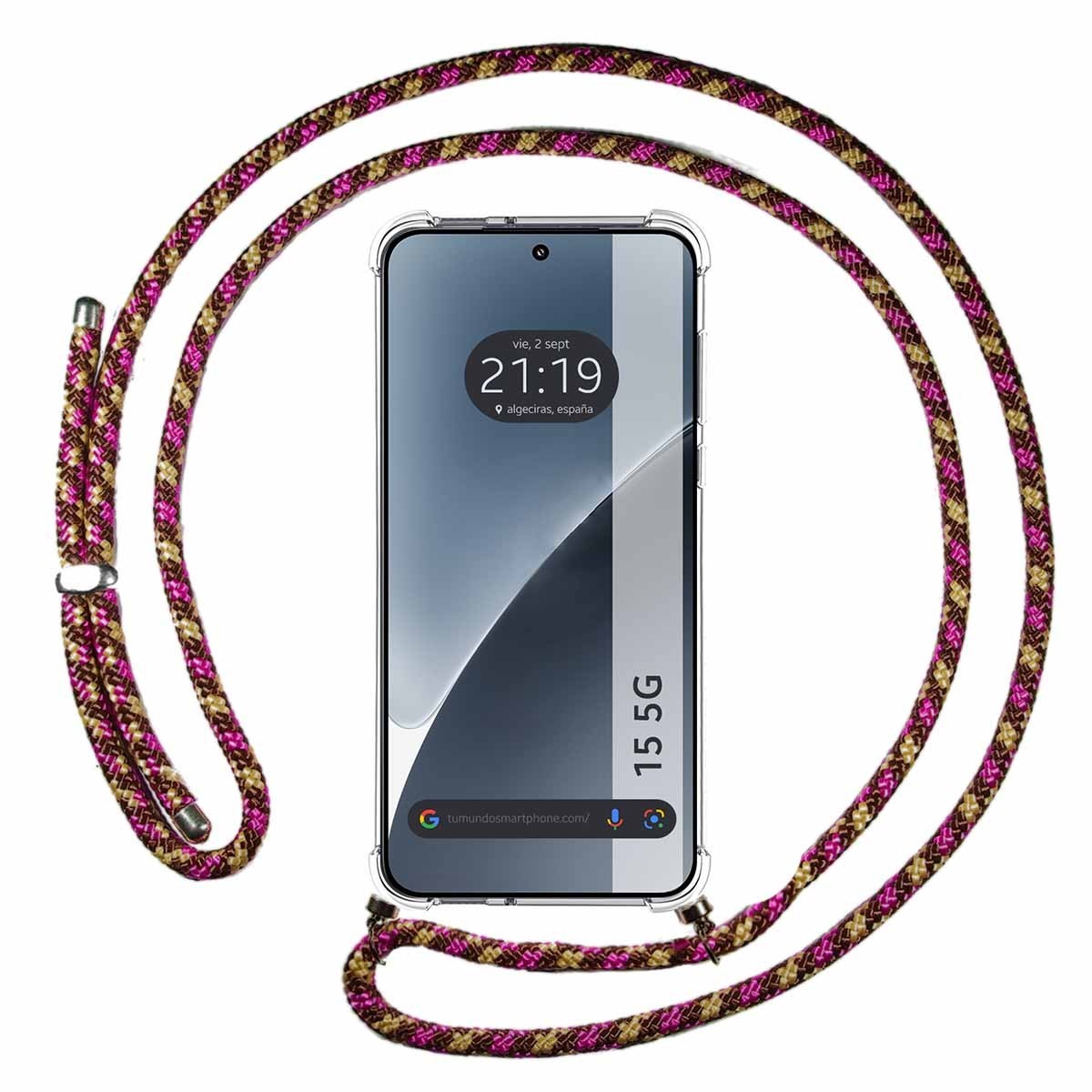 Funda Colgante Transparente para Xiaomi 15 5G con Cordon Rosa / Dorado