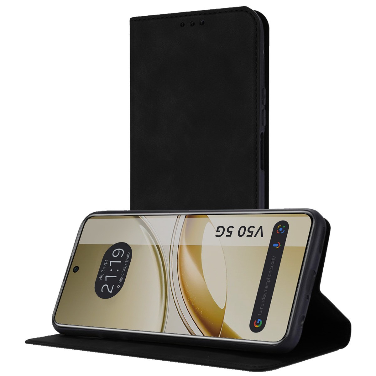 Funda Libro de Polipiel con tarjetero para Vivo V50 5G color Negra