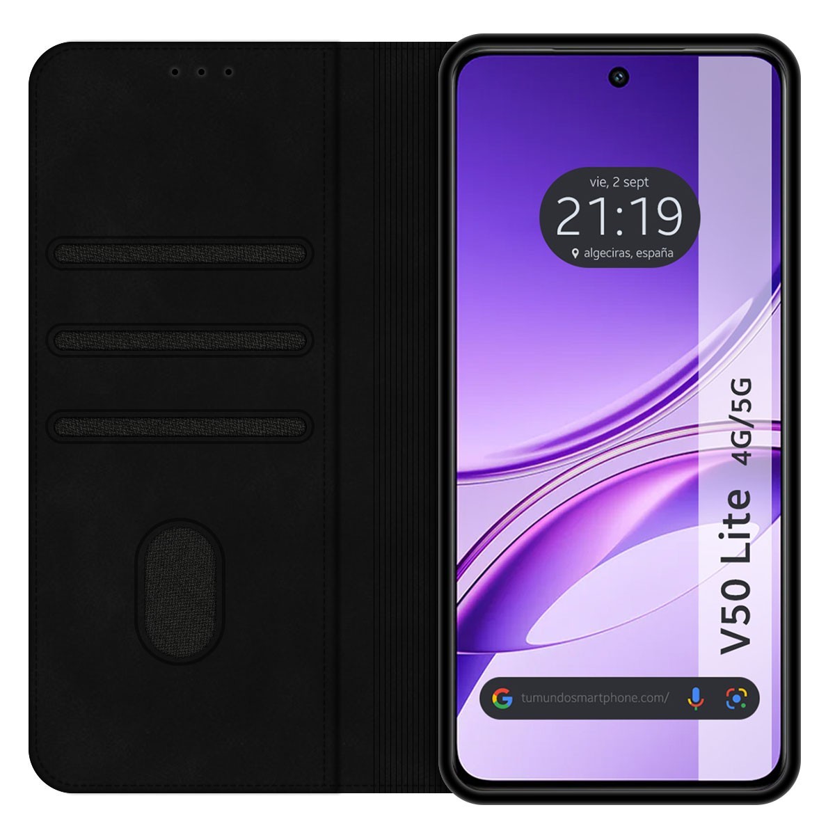 Funda Libro de Polipiel con tarjetero para Vivo V50 Lite 4G / 5G color Negra