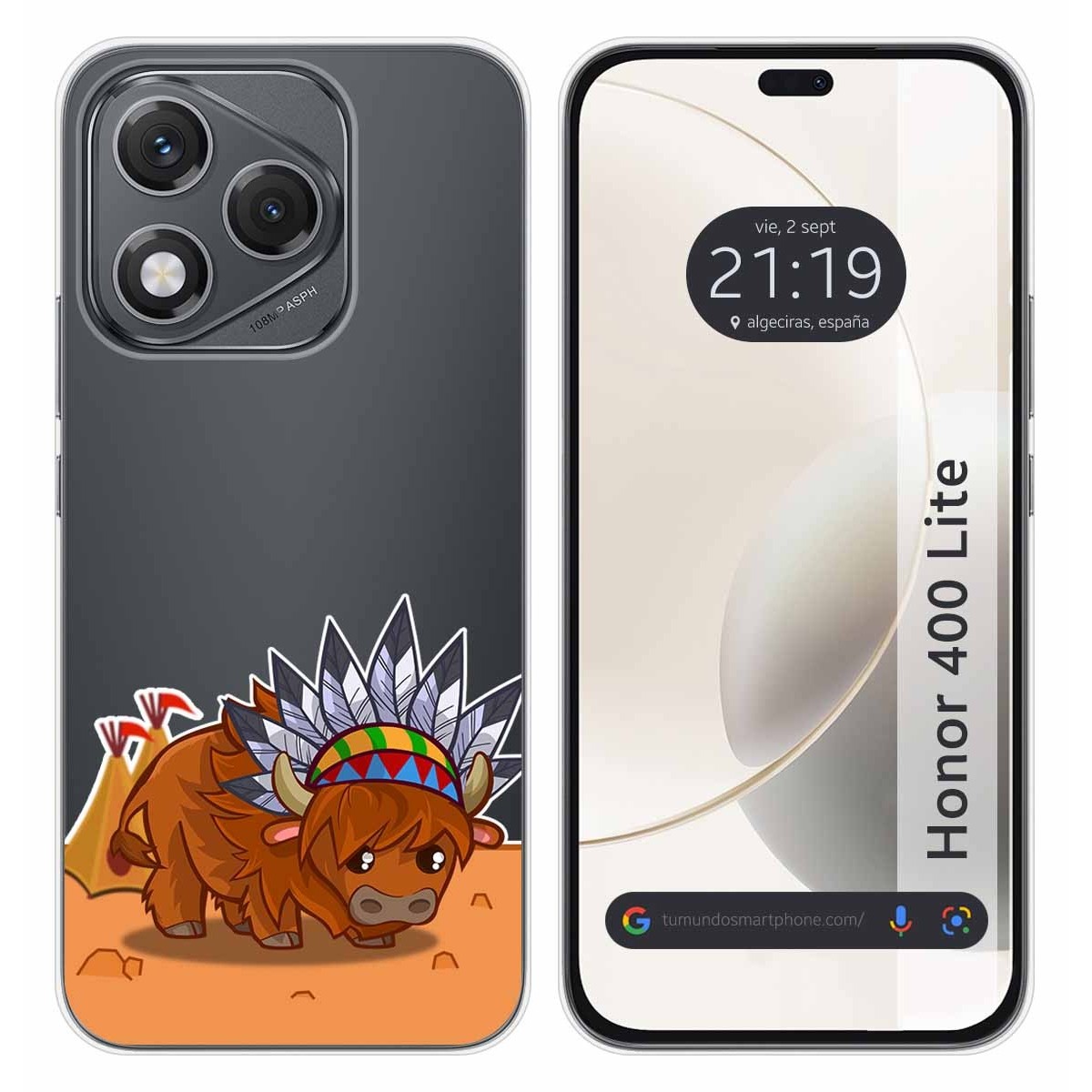 Funda Silicona Transparente para Huawei Honor 400 Lite 5G diseño Bufalo Dibujos
