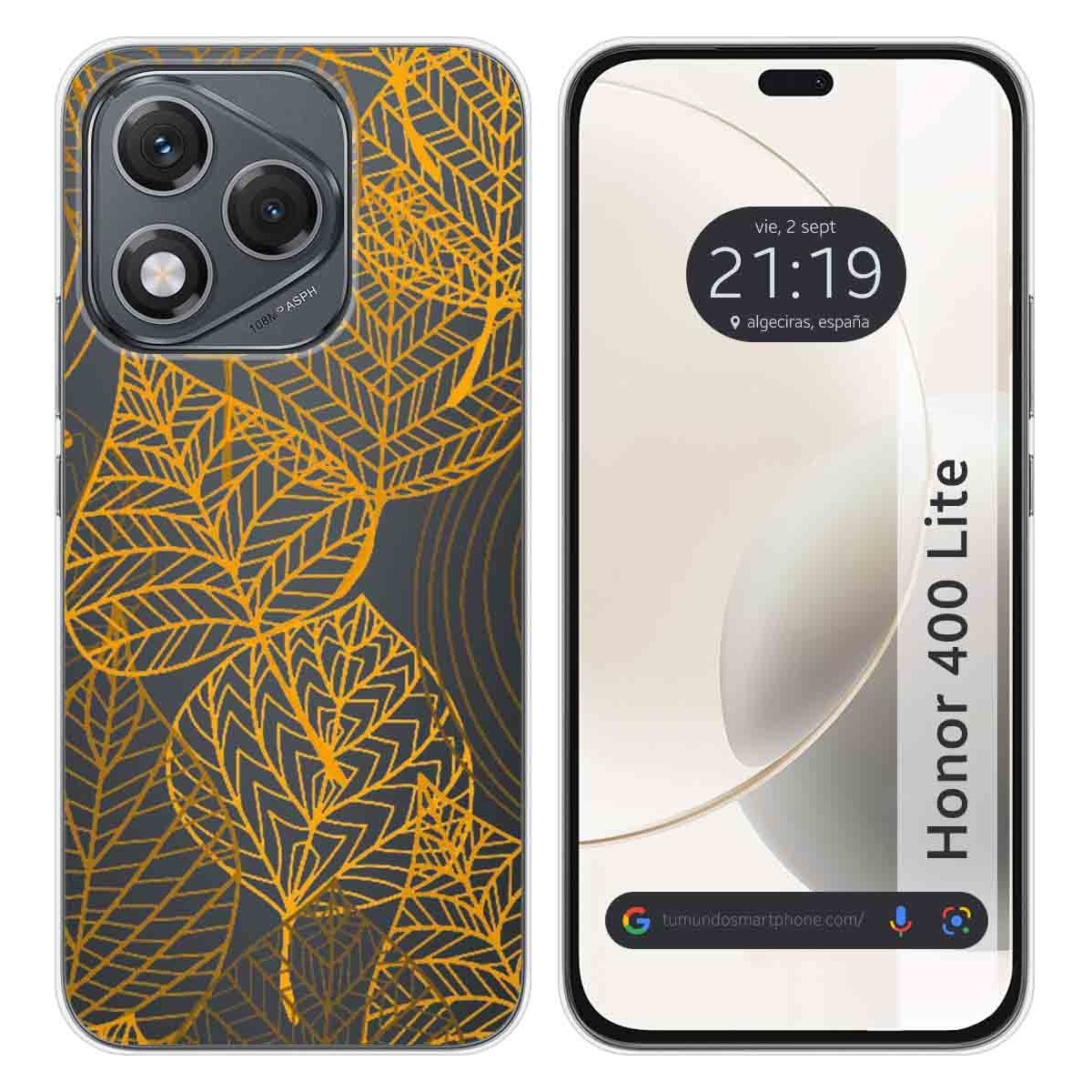 Funda Silicona Transparente para Huawei Honor 400 Lite 5G diseño Hojas Dibujos