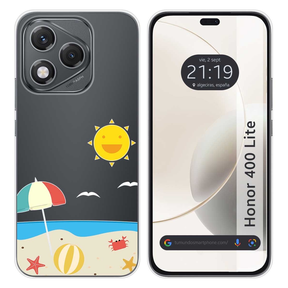 Funda Silicona Transparente para Huawei Honor 400 Lite 5G diseño Playa Dibujos