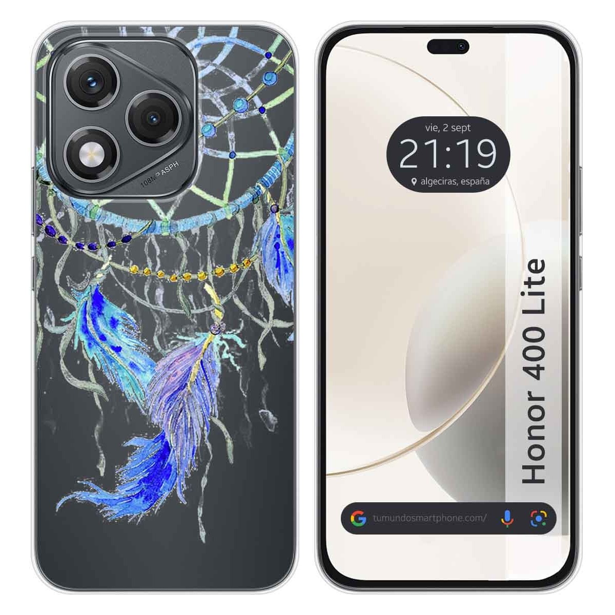 Funda Silicona Transparente para Huawei Honor 400 Lite 5G diseño Plumas Dibujos
