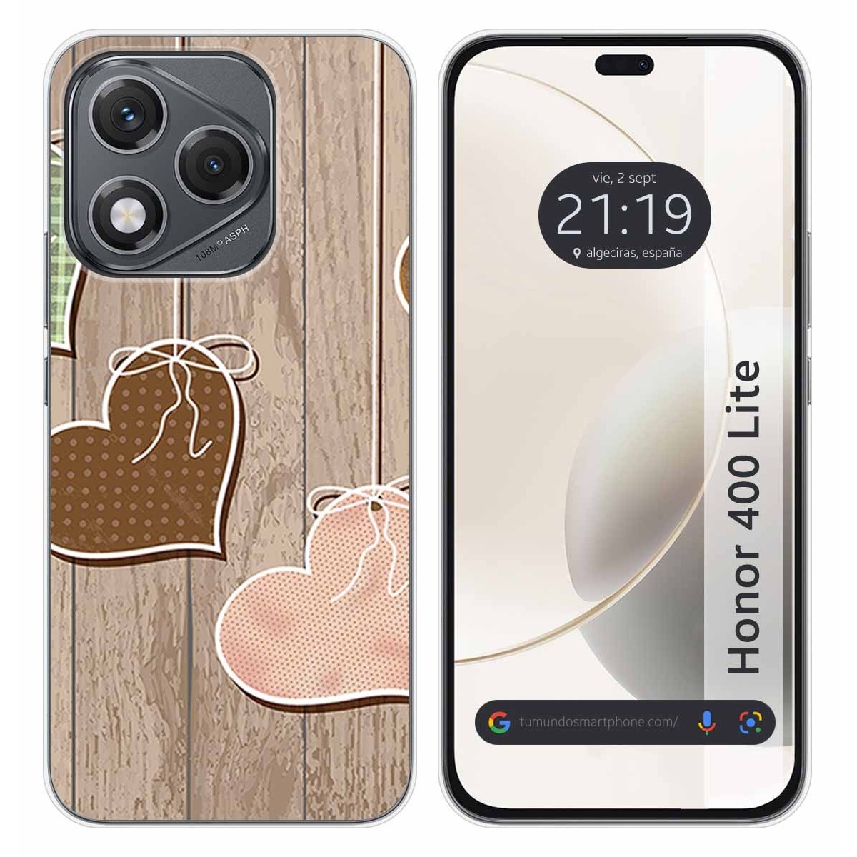 Funda Silicona para Huawei Honor 400 Lite 5G diseño Corazones Madera Dibujos