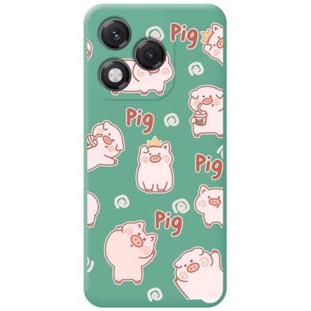 Funda Silicona Líquida Verde para Huawei Honor 400 Lite 5G diseño Cerdos Dibujos