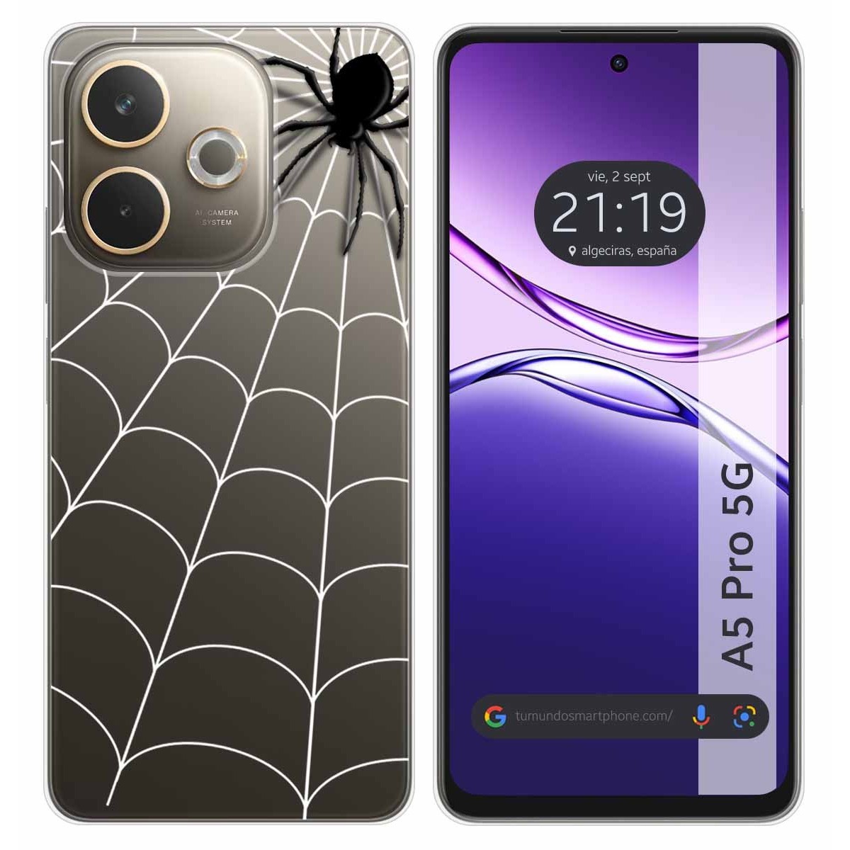 Funda Silicona Transparente para Oppo A5 Pro 5G diseño Araña Dibujos