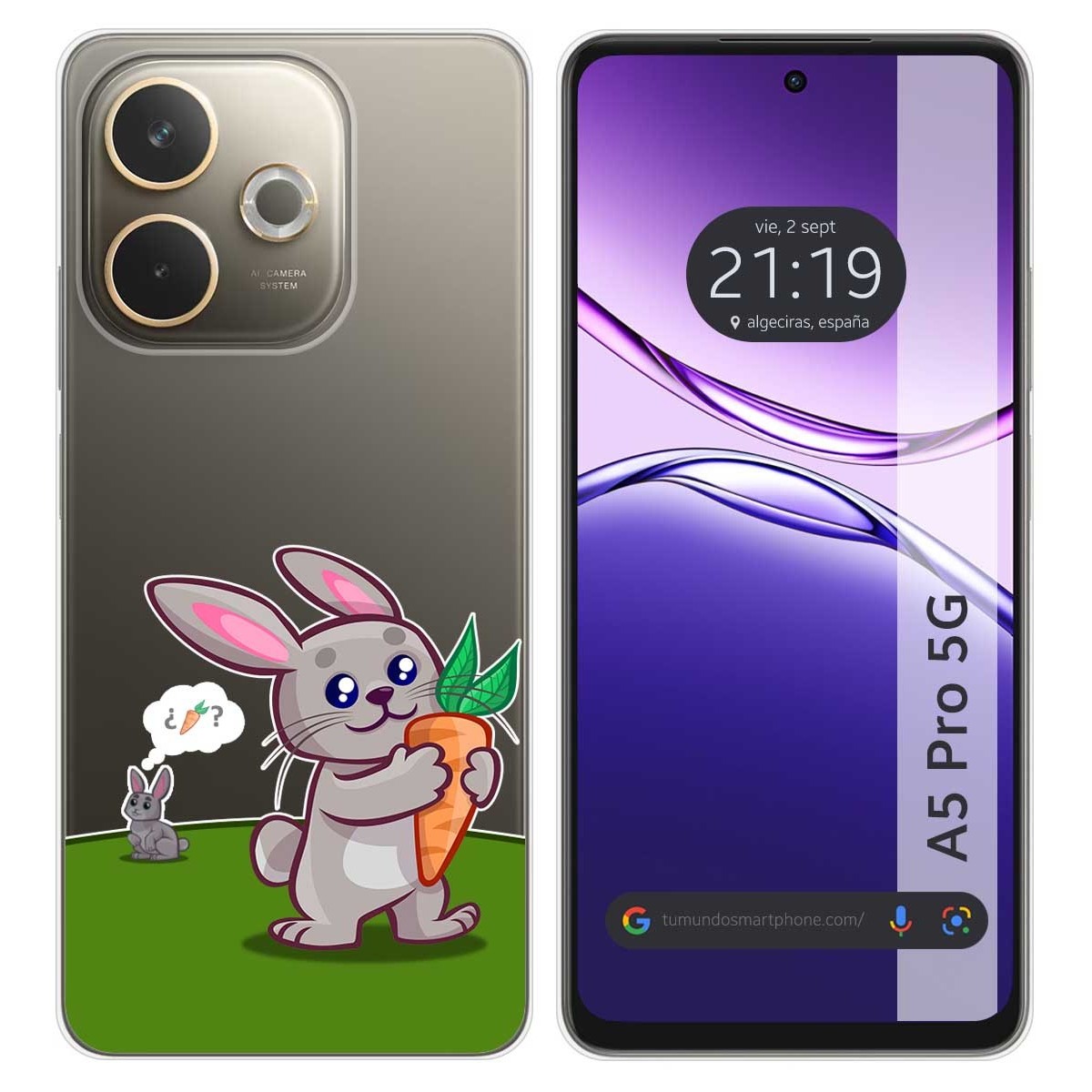 Funda Silicona Transparente para Oppo A5 Pro 5G diseño Conejo Dibujos