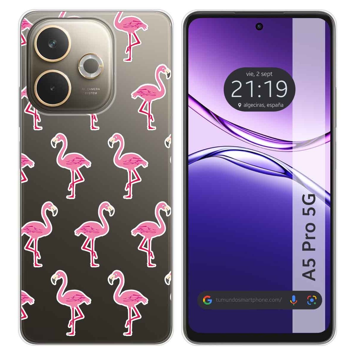 Funda Silicona Transparente para Oppo A5 Pro 5G diseño Flamenco Dibujos