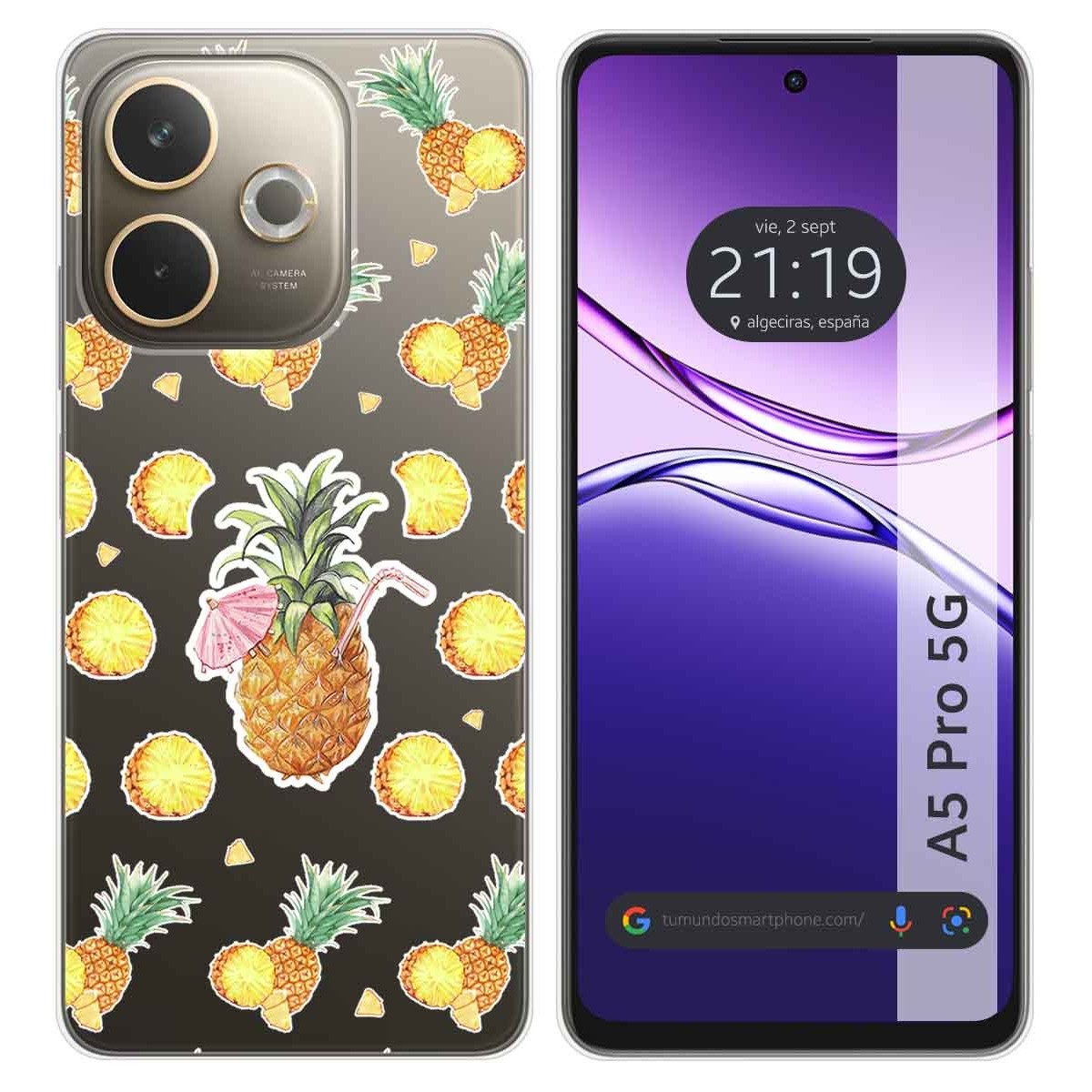 Funda Silicona Transparente para Oppo A5 Pro 5G diseño Piña Dibujos