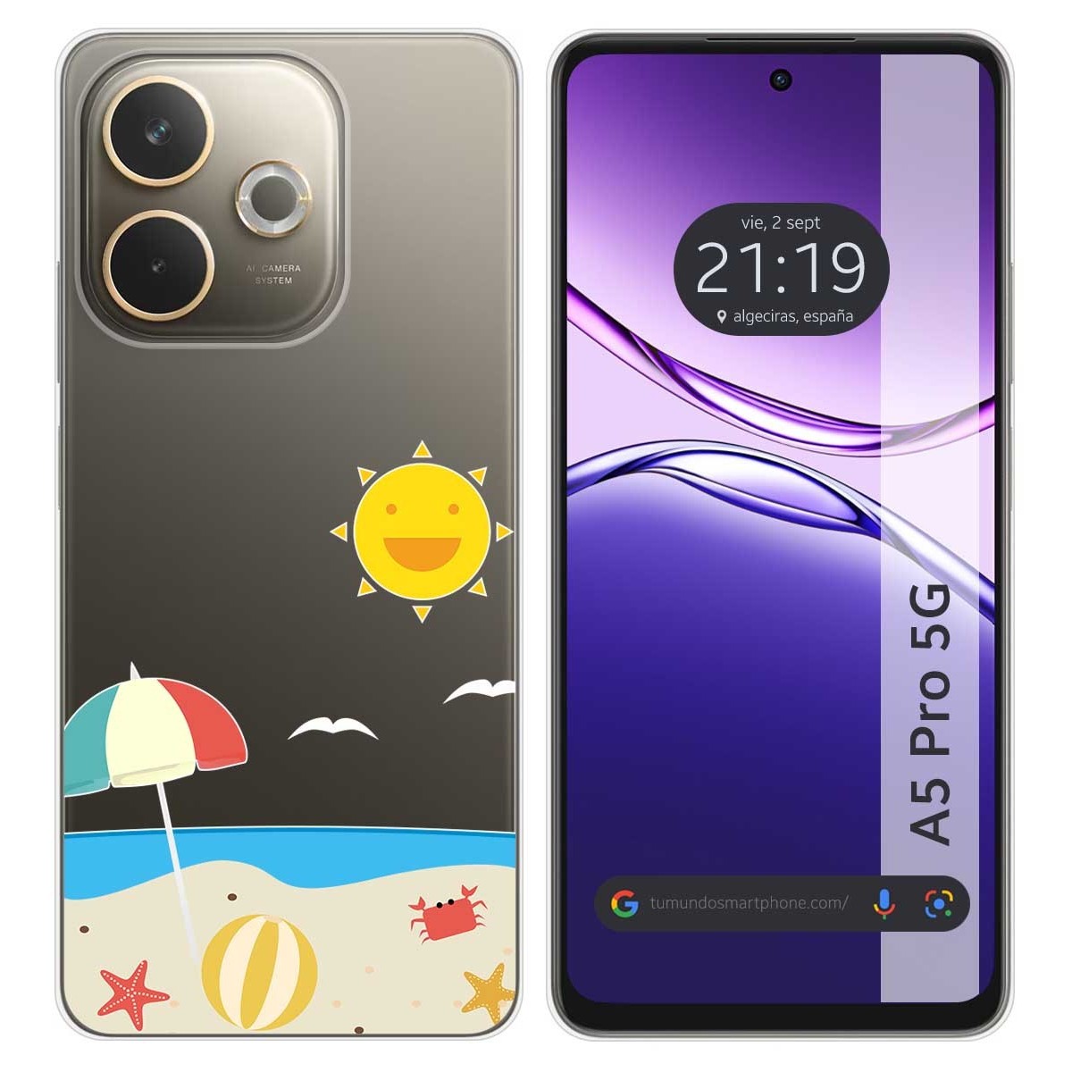 Funda Silicona Transparente para Oppo A5 Pro 5G diseño Playa Dibujos