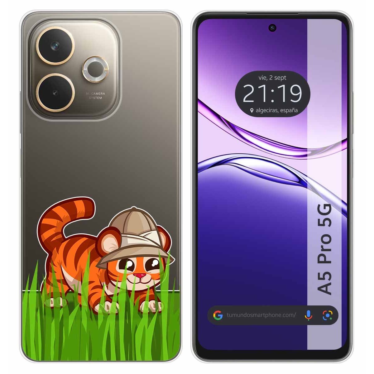 Funda Silicona Transparente para Oppo A5 Pro 5G diseño Tigre Dibujos