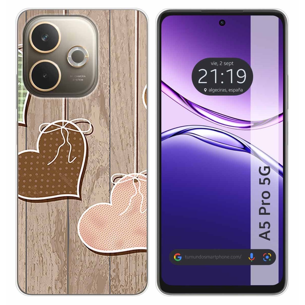 Funda Silicona para Oppo A5 Pro 5G diseño Corazones Madera Dibujos