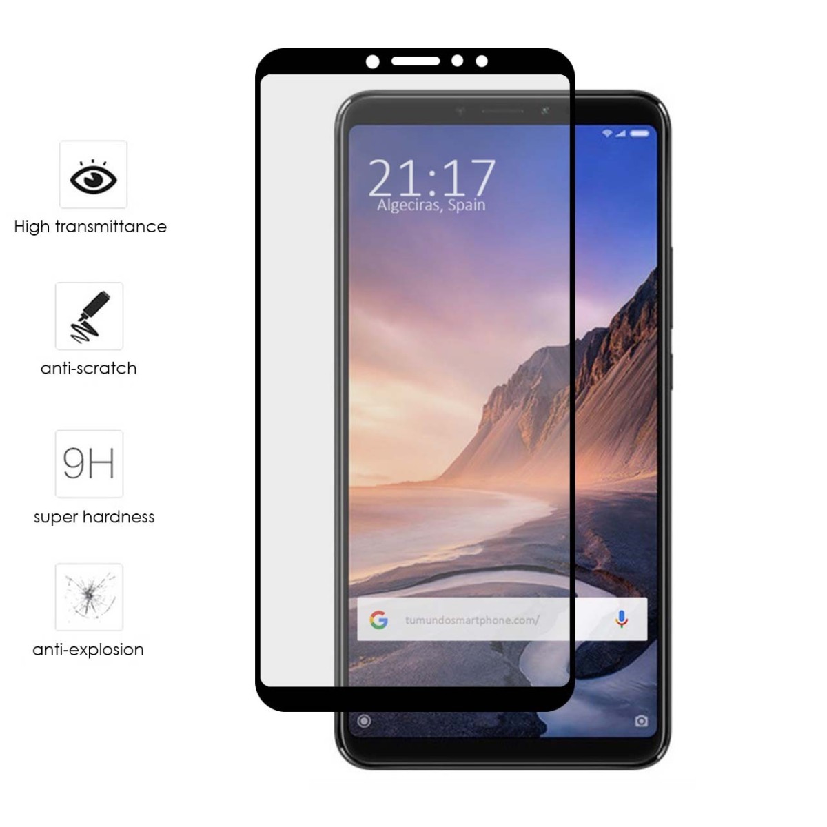 Protector Cristal Templado Frontal Completo Negro para Xiaomi Mi Max 3 Vidrio