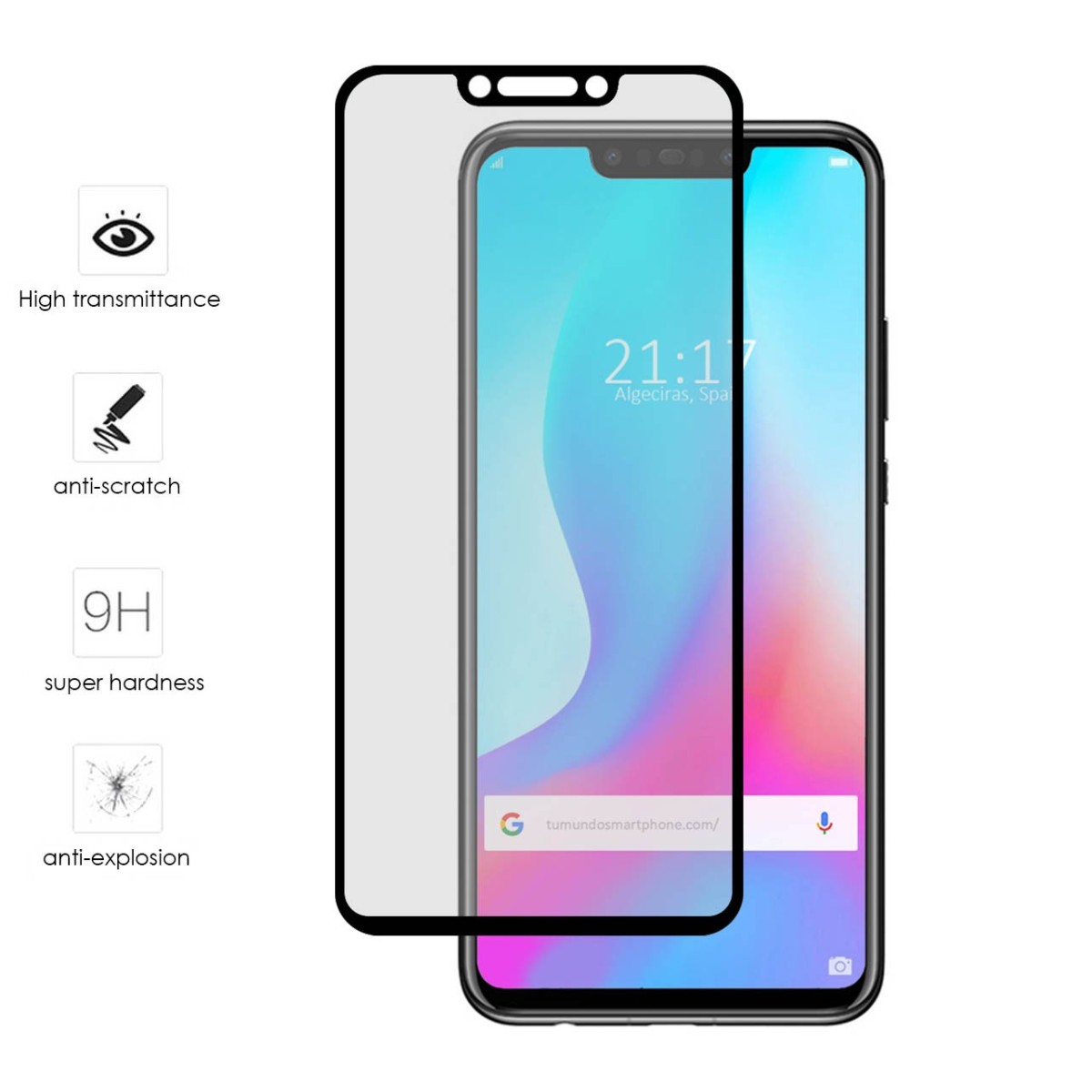 Protector Cristal Templado Frontal Completo Negro para Huawei P Smart Plus Vidrio
