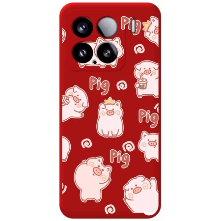 Funda Silicona Líquida Roja para Xiaomi 15 5G diseño Cerdos Dibujos