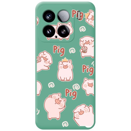Funda Silicona Líquida Verde para Xiaomi 15 5G diseño Cerdos Dibujos