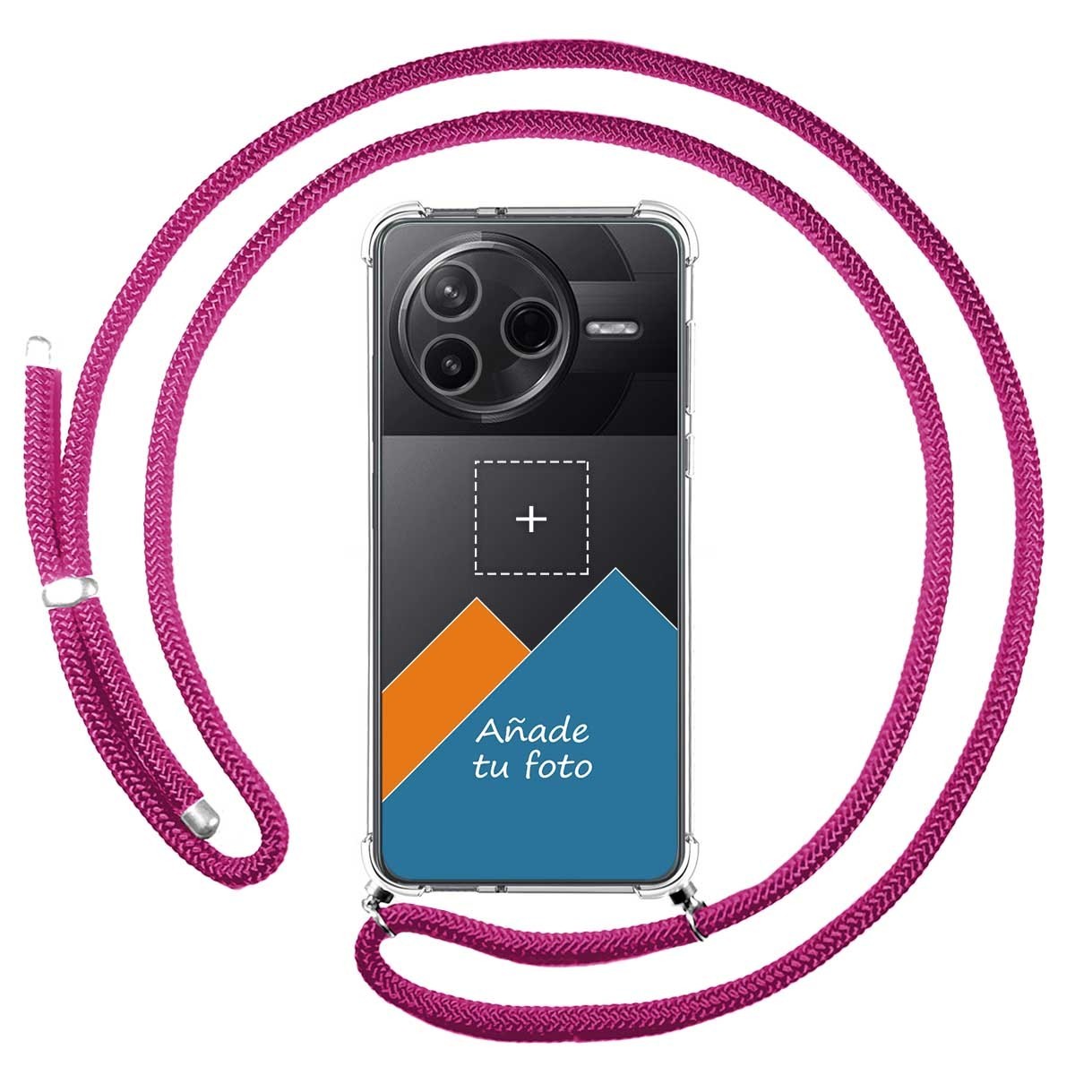 Personaliza tu Funda Colgante Transparente para Xiaomi Poco F7 Pro 5G con Cordon Rosa Fucsia Dibujo Personalizada