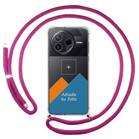 Personaliza tu Funda Colgante Transparente para Xiaomi Poco F7 Pro 5G con Cordon Rosa Fucsia Dibujo Personalizada