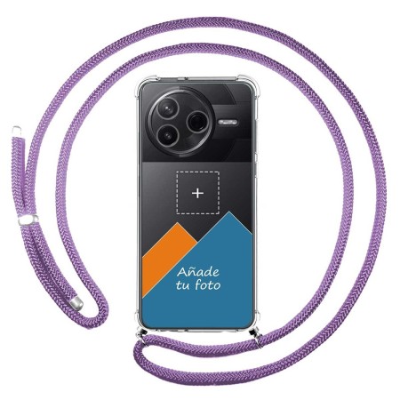 Personaliza tu Funda Colgante Transparente para Xiaomi Poco F7 Pro 5G con Cordon Morado Dibujo Personalizada