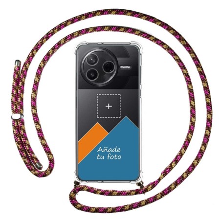 Personaliza tu Funda Colgante Transparente para Xiaomi Poco F7 Pro 5G con Cordon Rosa / Dorado Dibujo Personalizada