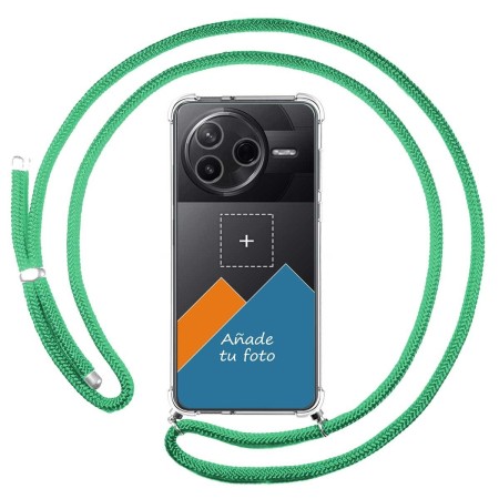 Personaliza tu Funda Colgante Transparente para Xiaomi Poco F7 Pro 5G con Cordon Verde Agua Dibujo Personalizada
