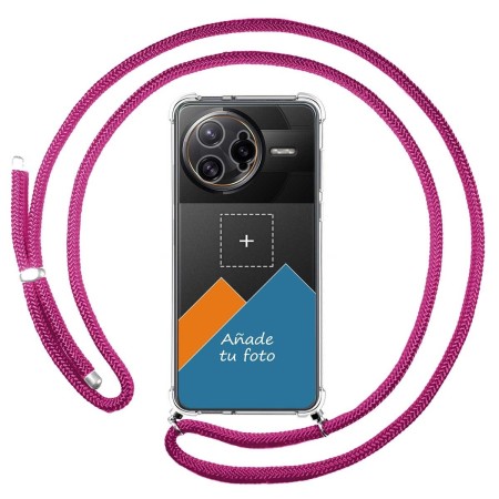 Personaliza tu Funda Colgante Transparente para Xiaomi Poco F7 Ultra 5G con Cordon Rosa Fucsia Dibujo Personalizada
