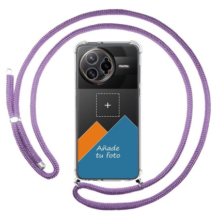 Personaliza tu Funda Colgante Transparente para Xiaomi Poco F7 Ultra 5G con Cordon Morado Dibujo Personalizada