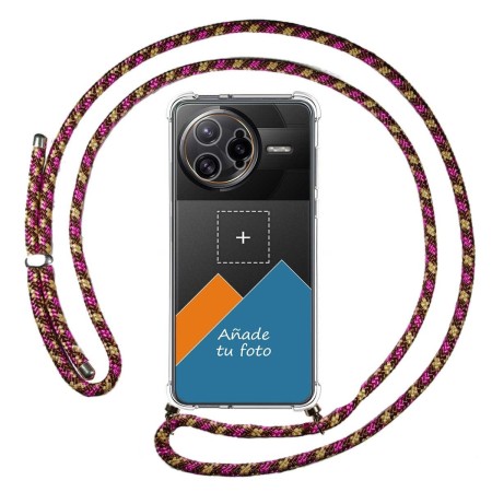 Personaliza tu Funda Colgante Transparente para Xiaomi Poco F7 Ultra 5G con Cordon Rosa / Dorado Dibujo Personalizada