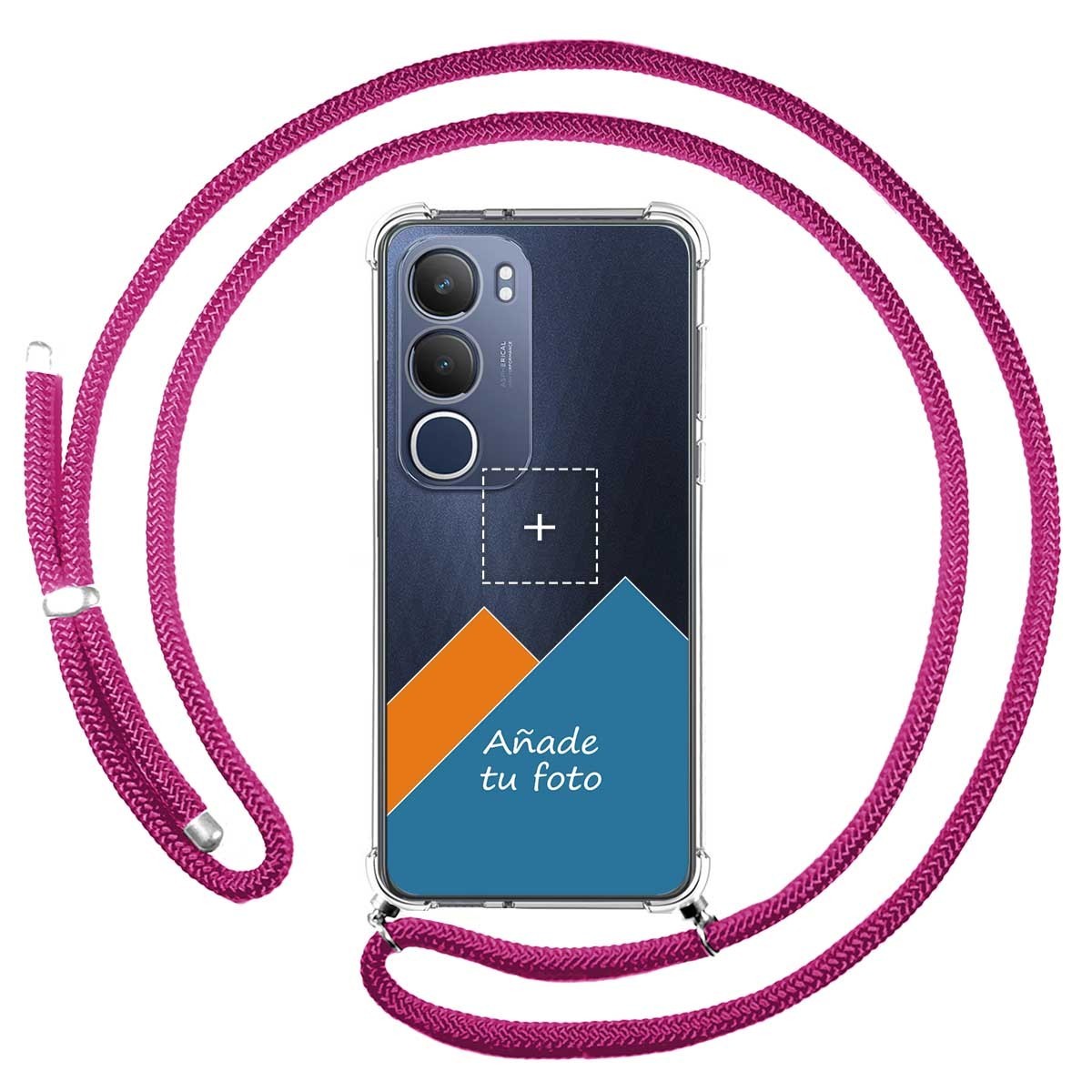 Personaliza tu Funda Colgante Transparente para Vivo Y19s con Cordon Rosa Fucsia Dibujo Personalizada