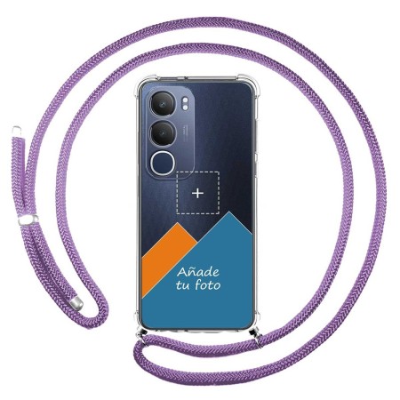 Personaliza tu Funda Colgante Transparente para Vivo Y19s con Cordon Morado Dibujo Personalizada
