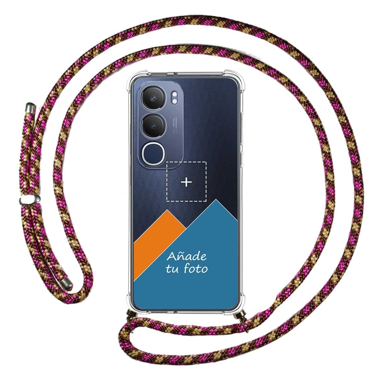 Personaliza tu Funda Colgante Transparente para Vivo Y19s con Cordon Rosa / Dorado Dibujo Personalizada