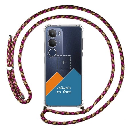 Personaliza tu Funda Colgante Transparente para Vivo Y19s con Cordon Rosa / Dorado Dibujo Personalizada