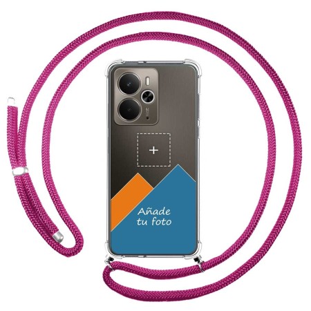 Personaliza tu Funda Colgante Transparente para Realme 14 5G / 14T 5G con Cordon Rosa Fucsia Dibujo Personalizada
