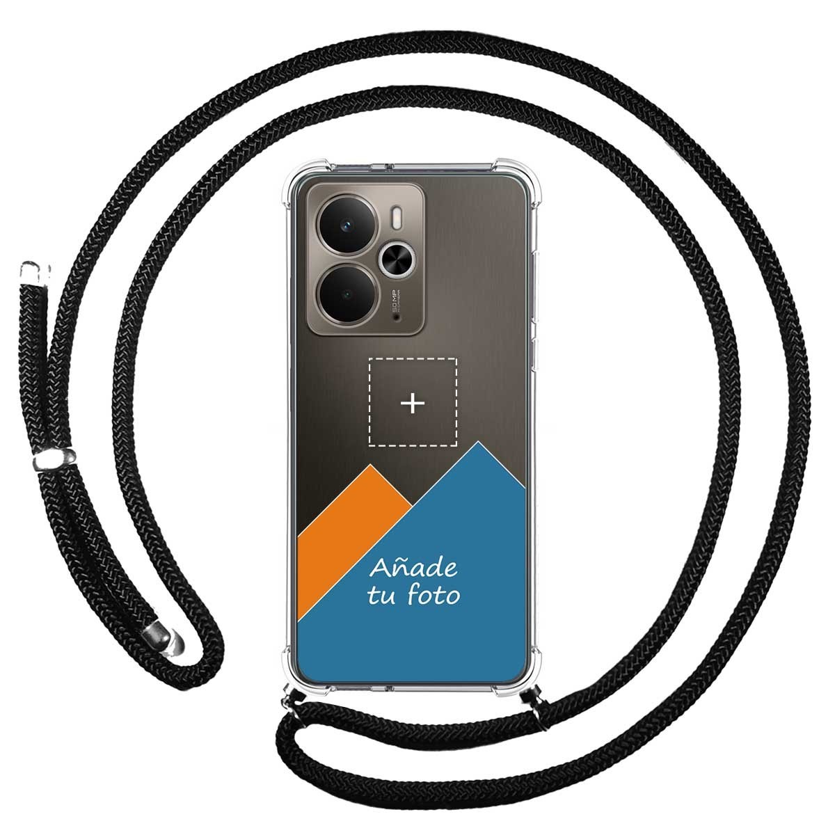 Personaliza tu Funda Colgante Transparente para Realme 14 5G / 14T 5G con Cordon Negro Dibujo Personalizada