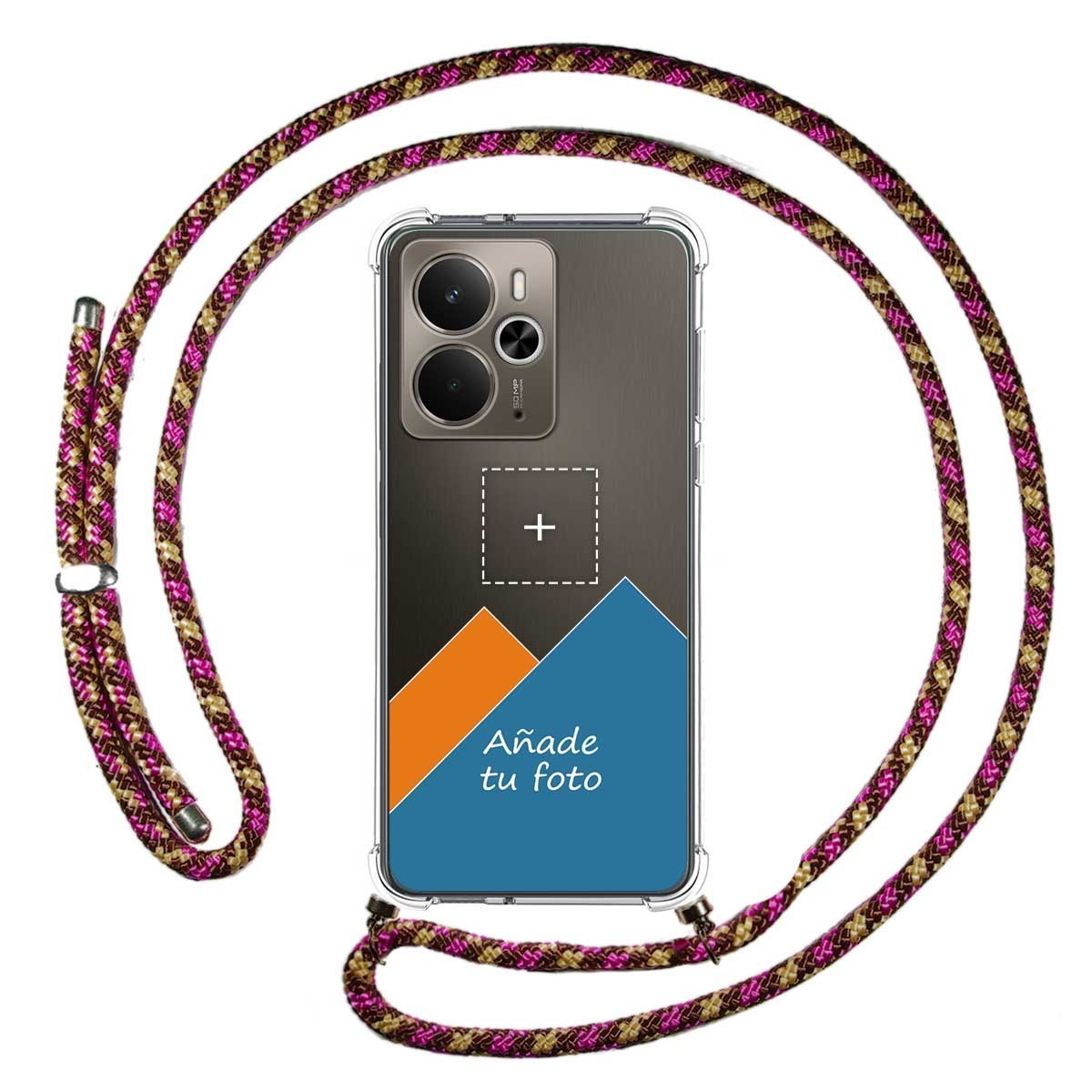 Personaliza tu Funda Colgante Transparente para Realme 14 5G / 14T 5G con Cordon Rosa / Dorado Dibujo Personalizada