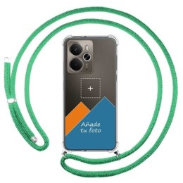Personaliza tu Funda Colgante Transparente para Realme 14 5G / 14T 5G con Cordon Verde Agua Dibujo Personalizada