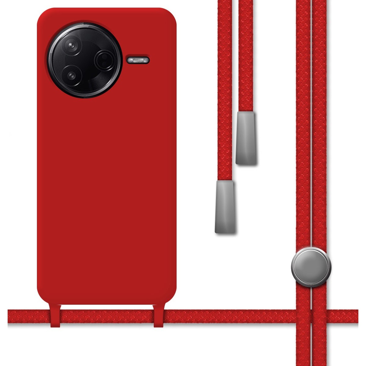Funda Silicona Líquida con Cordón para Xiaomi Poco F7 Pro 5G color Roja