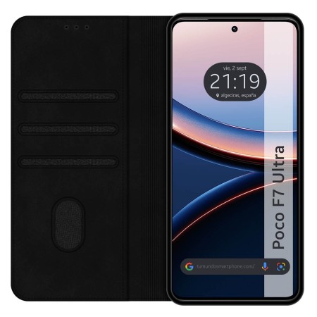 Funda Libro de Polipiel con tarjetero para Xiaomi Poco F7 Ultra 5G color Negra