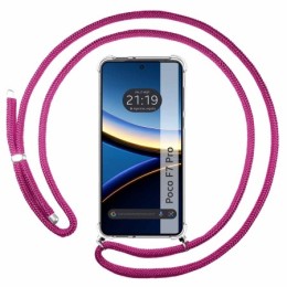 Funda Colgante Transparente para Xiaomi Poco F7 Pro 5G con Cordon Rosa Fucsia