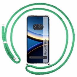 Funda Colgante Transparente para Xiaomi Poco F7 Pro 5G con Cordon Verde Agua